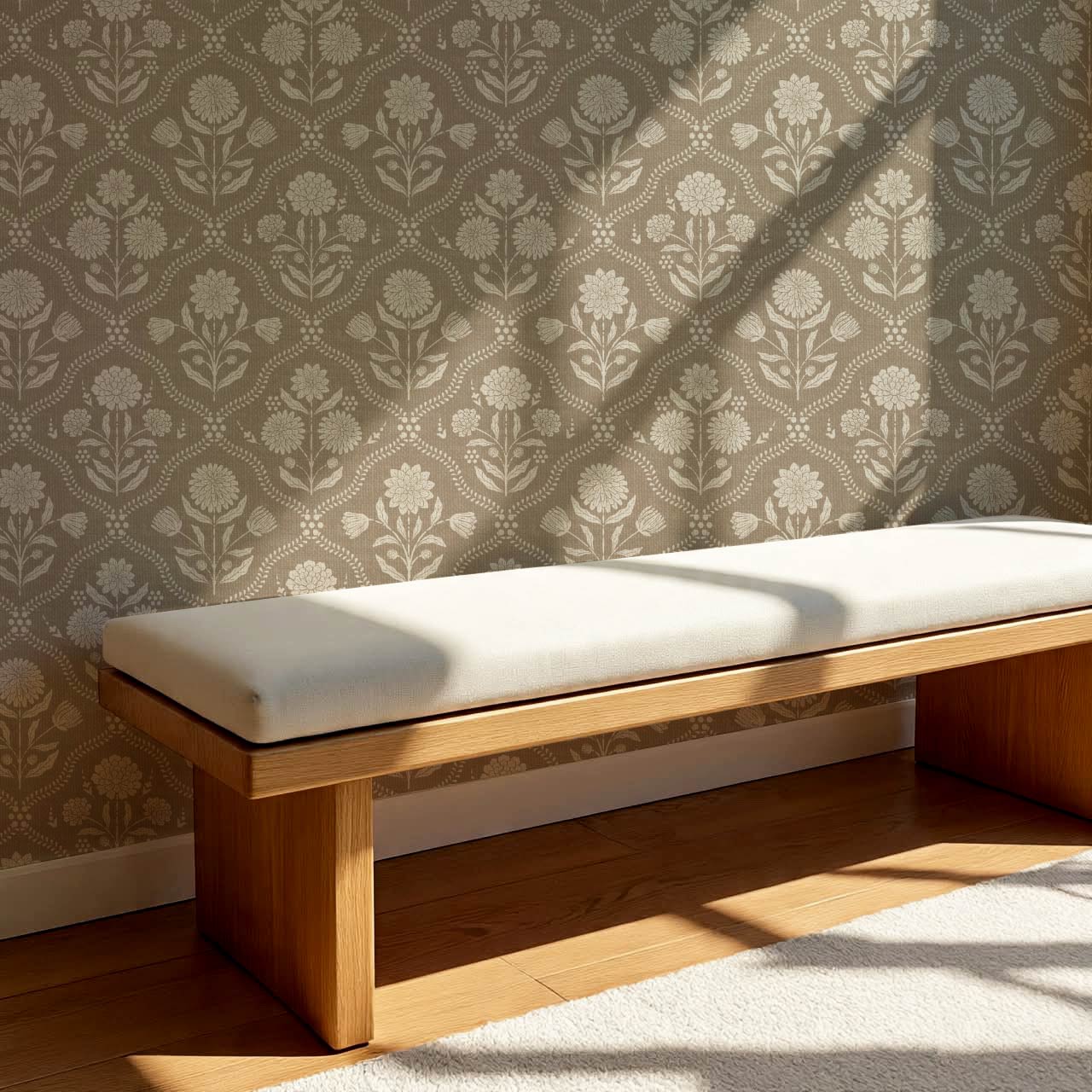 Mimi Heritage Floral Trellis Warm Sand Taupe Wallpaper