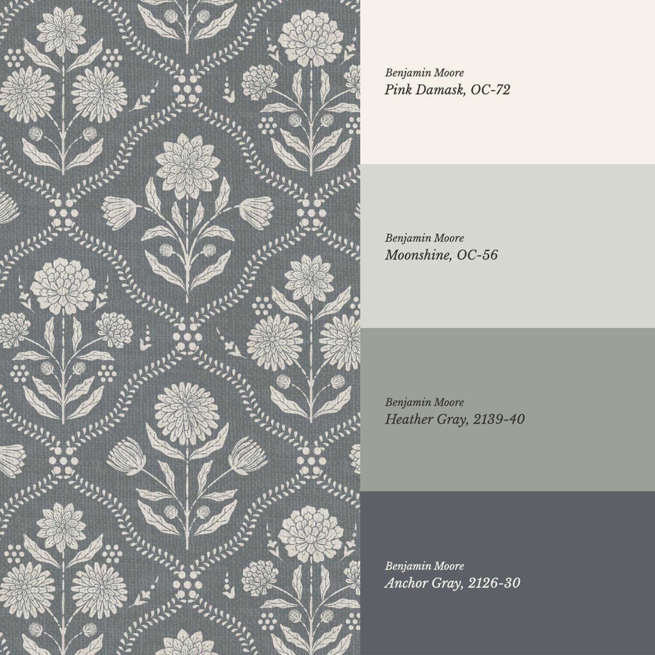 Mimi Heritage Floral Trellis Slate Ivory Wallpaper