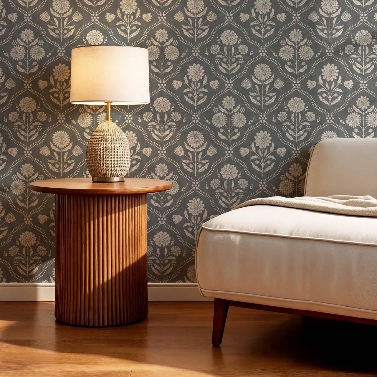 Mimi Heritage Floral Trellis Slate Ivory Wallpaper
