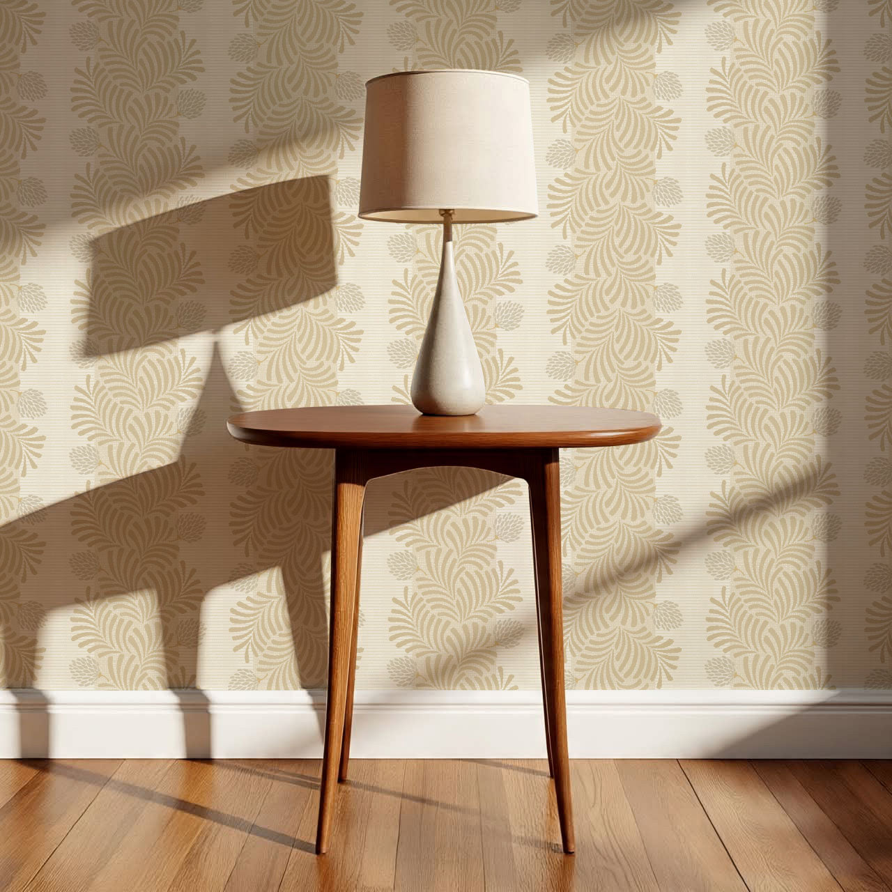 Mirabelle Japandi Botanical Stripes Yellow Wallpaper