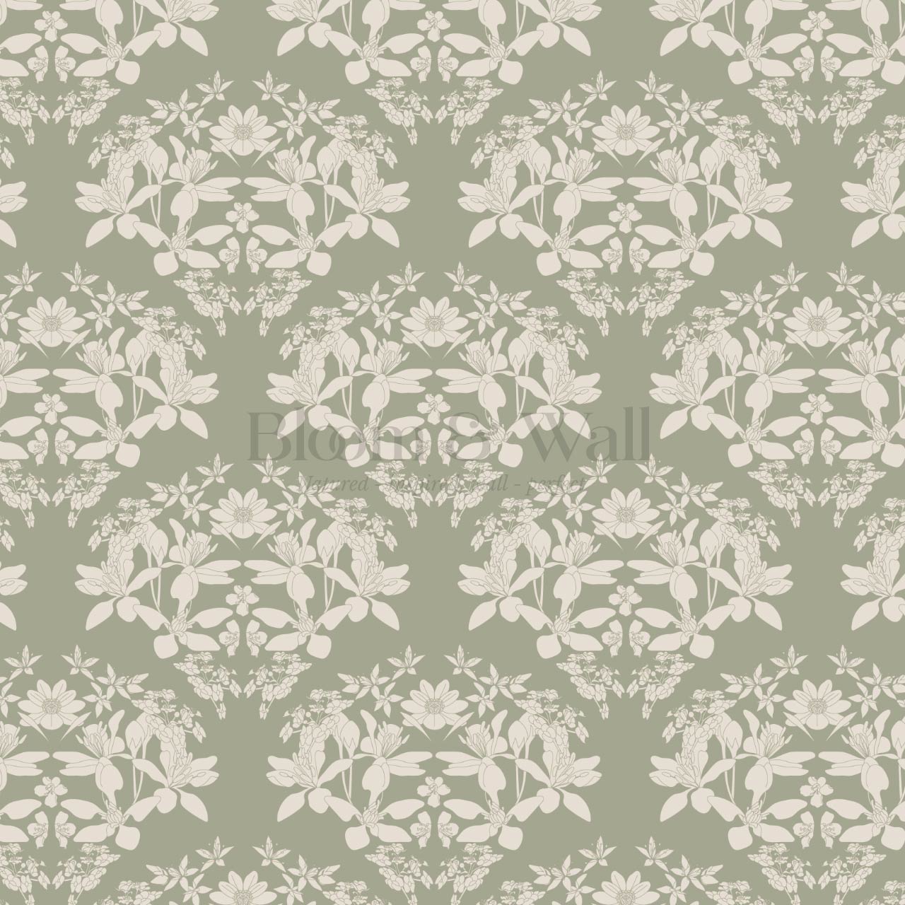Mirtel Floral Fanfare Sage Cream Wallpaper