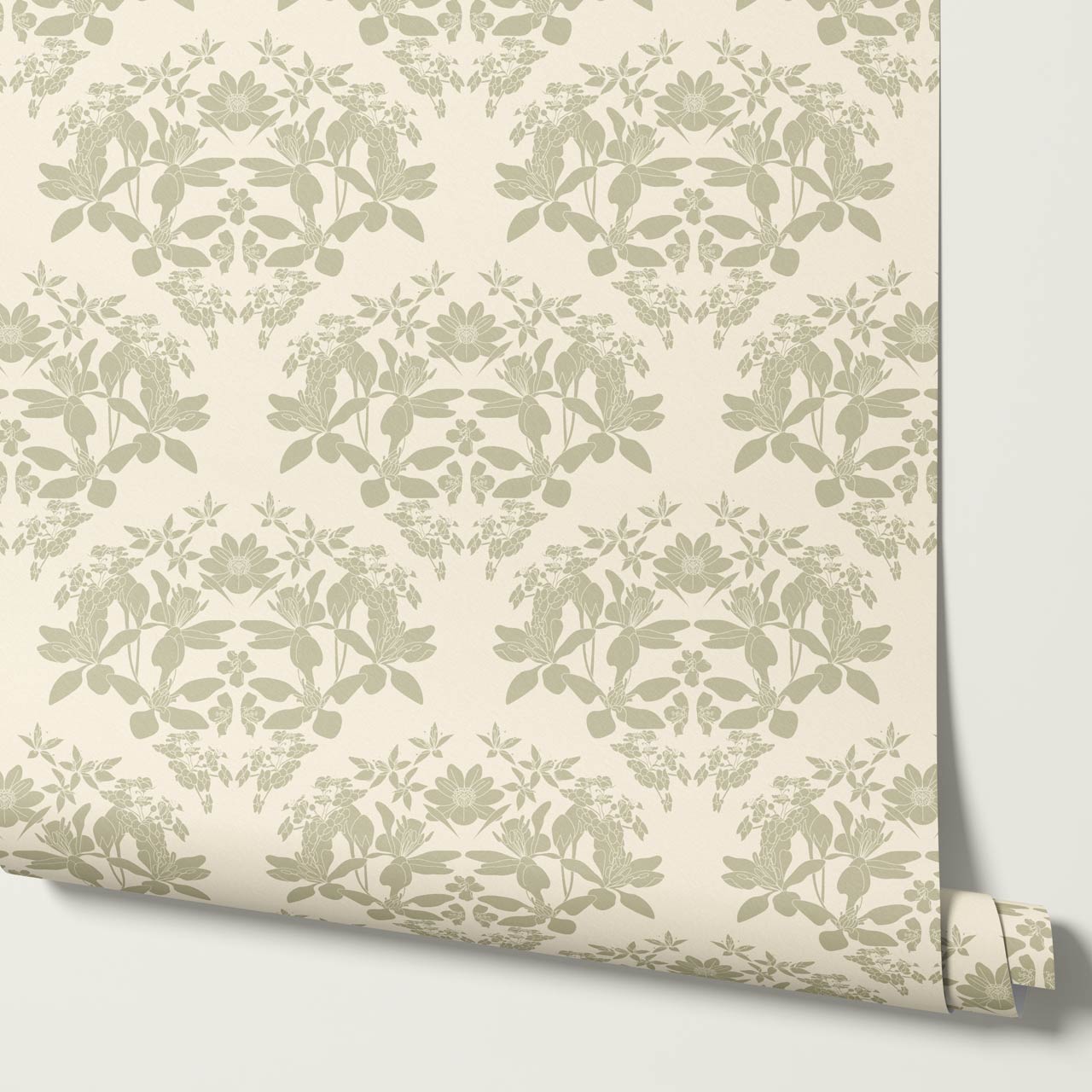 Mirtel Floral Fanfare Cream Sage Wallpaper