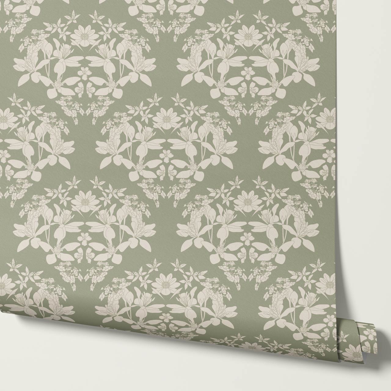 Mirtel Floral Fanfare Sage Cream Wallpaper