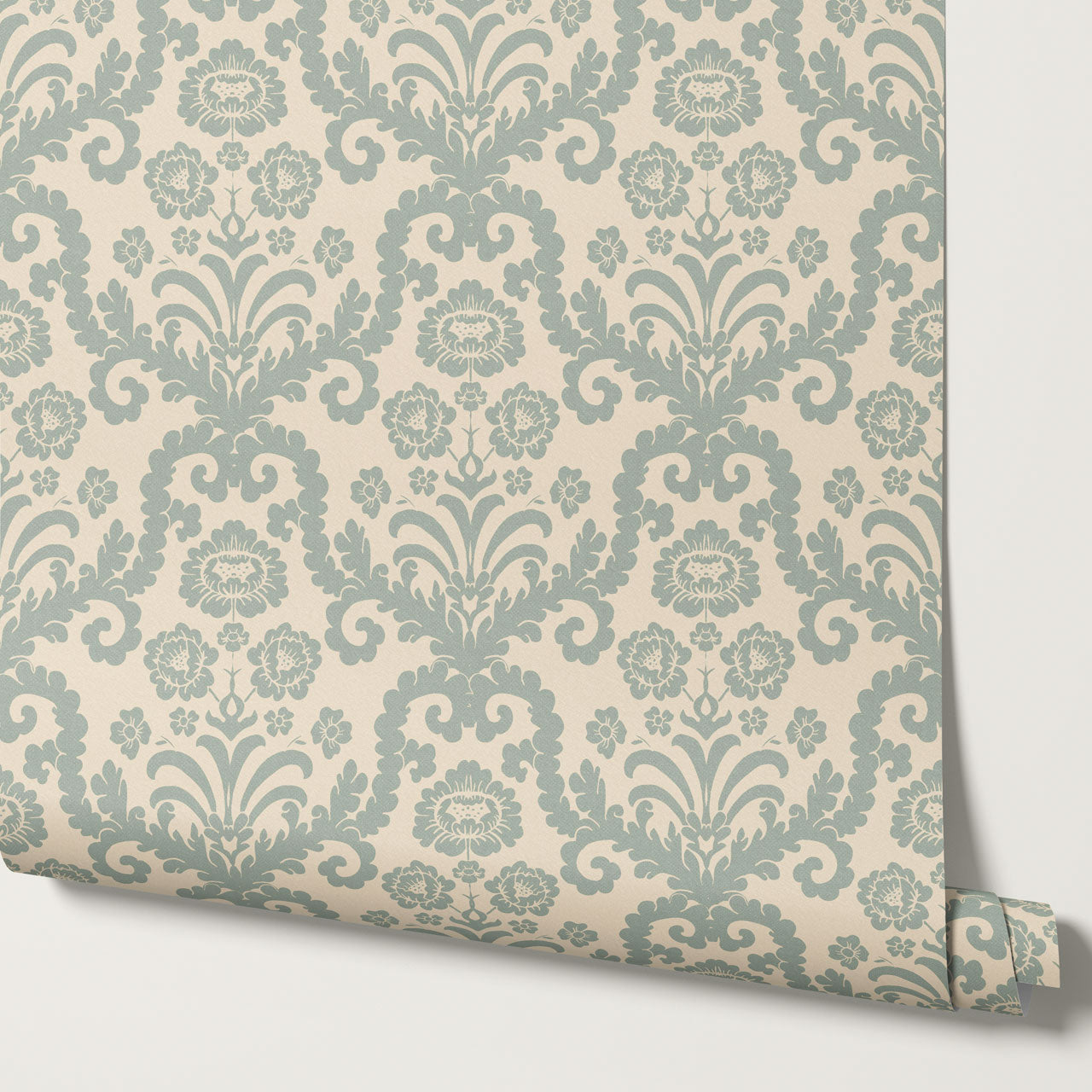 Molly Classic Damask Cream Sage Wallpaper