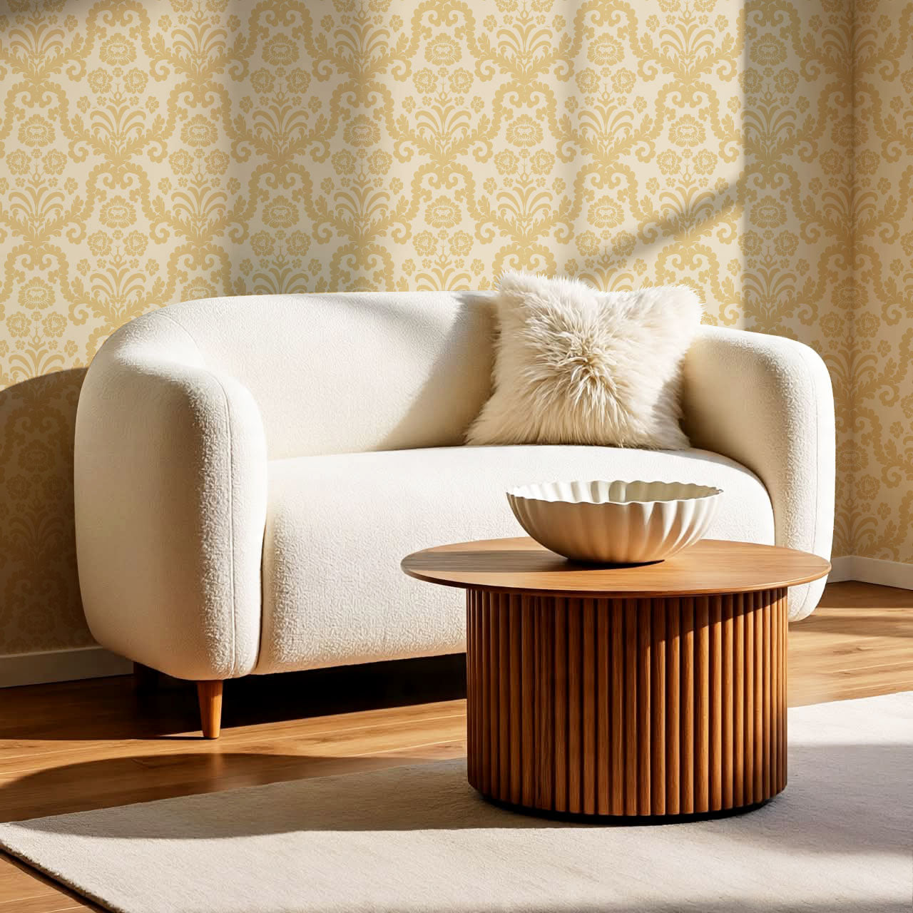 Molly Classic Damask Butter Gold Wallpaper