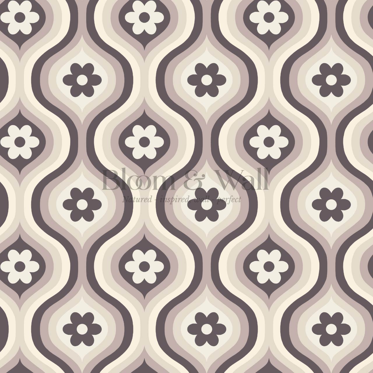 Monica Groovy Daisy Ogee Deep Plum Ivory Wallpaper