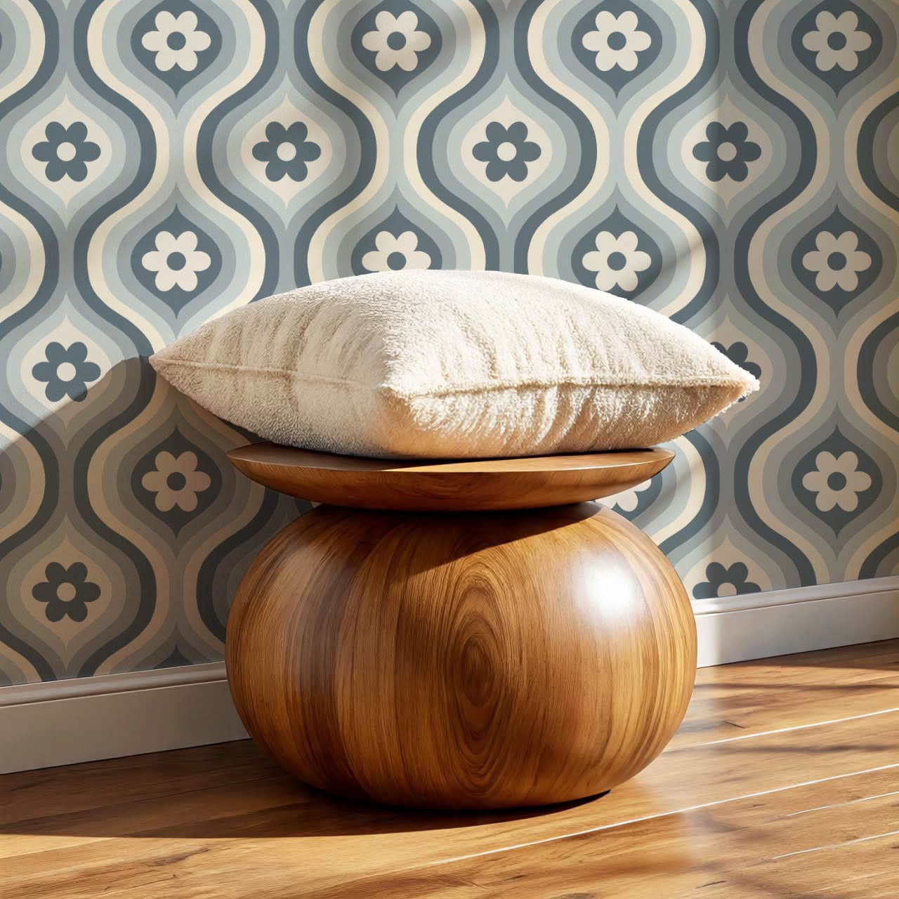 Monica Groovy Daisy Ogee Slate Ivory Wallpaper