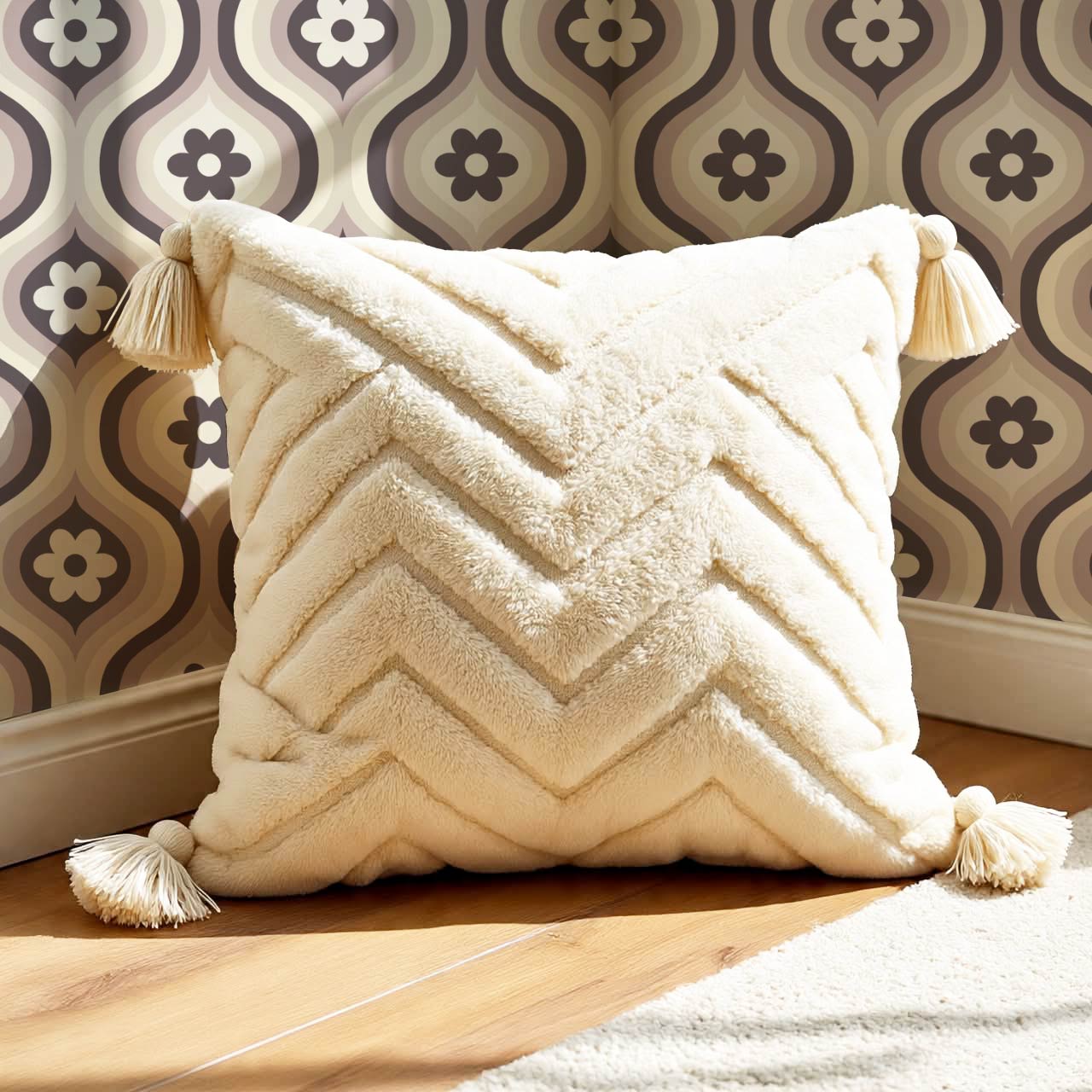 Monica Groovy Daisy Ogee Deep Plum Ivory Wallpaper