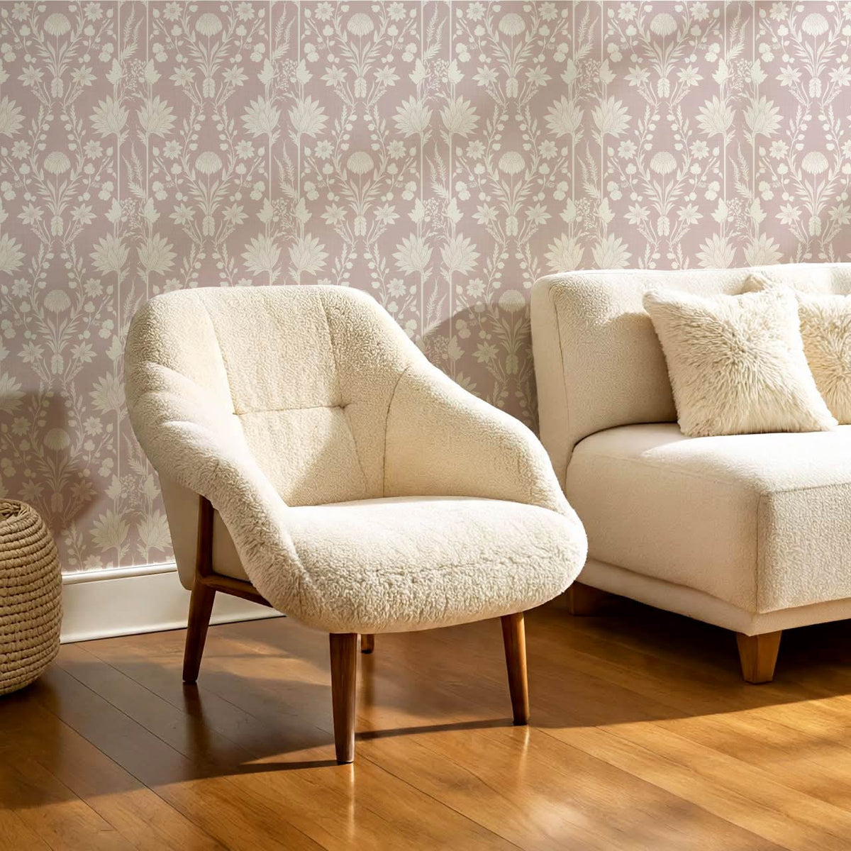Moretta Wild Garden Soft Berry Bone Wallpaper