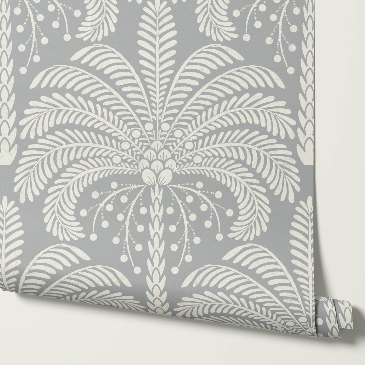 Nadia Large Retro Palms Pale Blue Wallpaper