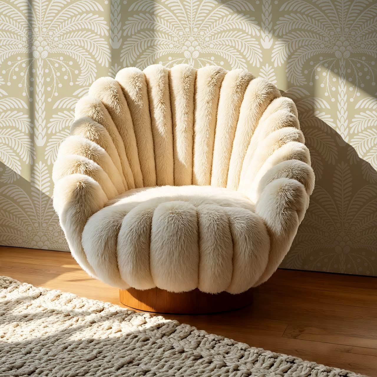 Nadia Large Retro Palms Almond Wallpaper