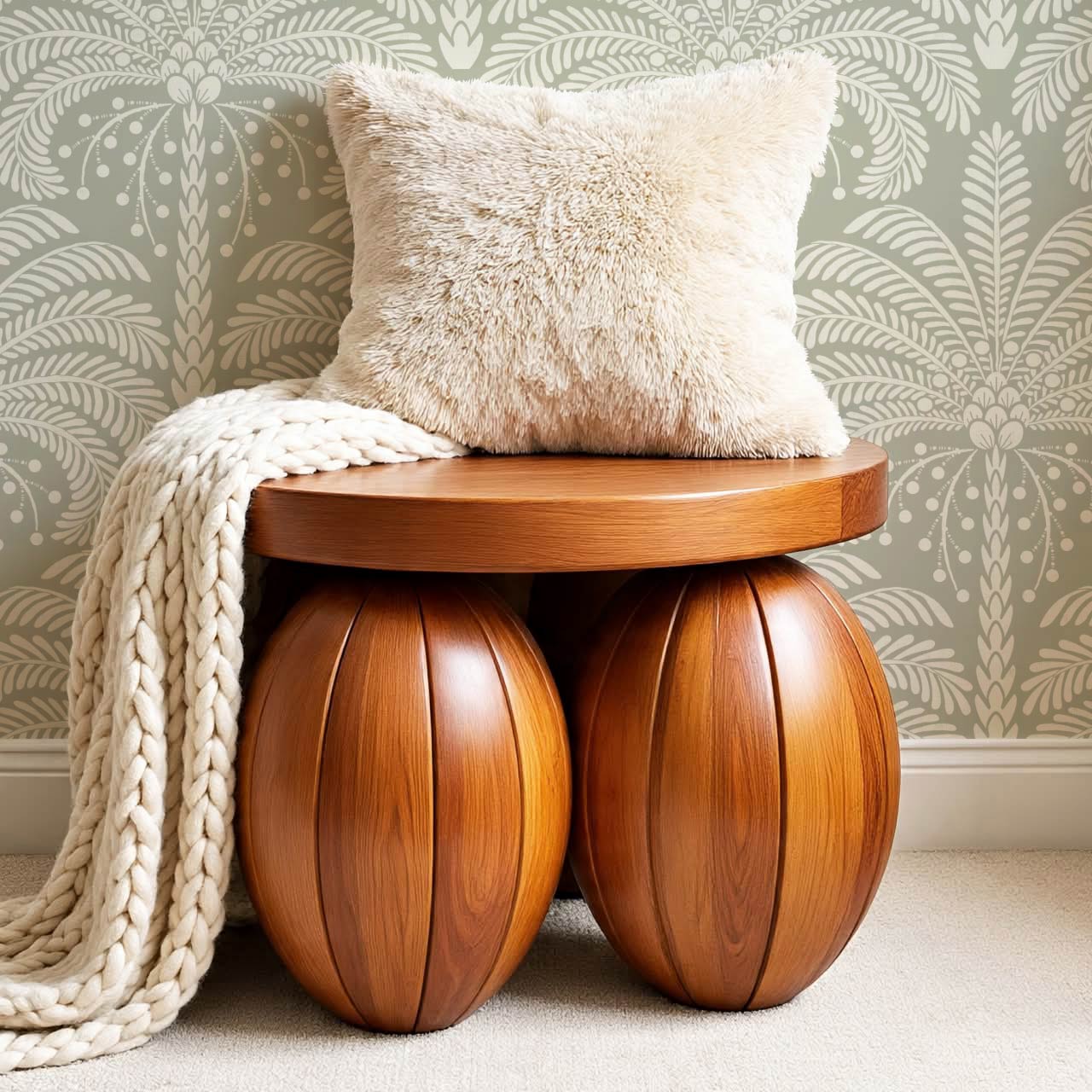 Nadia Large Retro Palms Sage Wallpaper