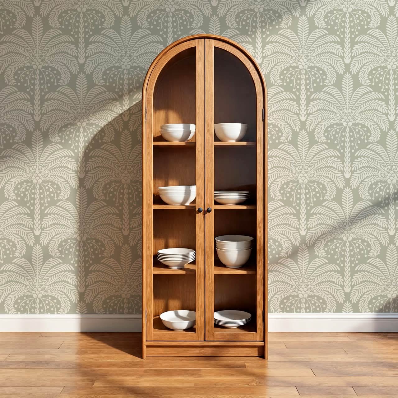 Nadia Large Retro Palms Sage Wallpaper