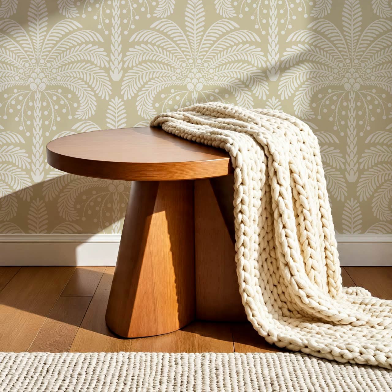 Nadia Large Retro Palms Almond Wallpaper