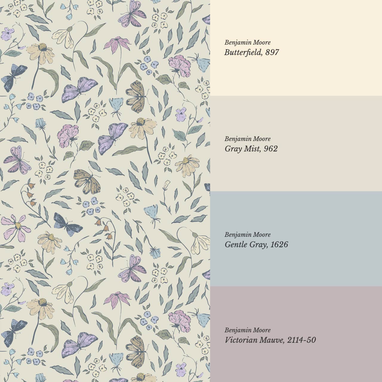 Nahia Butterfly Garden Ivory Plum Wallpaper