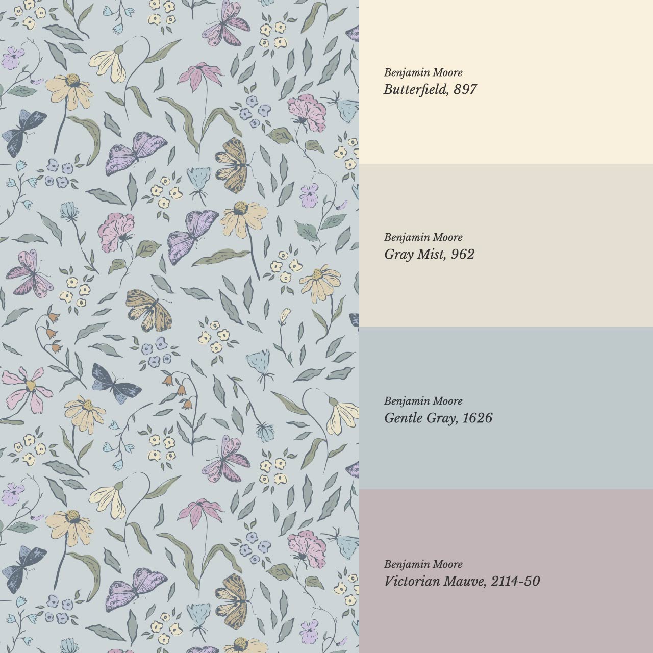 Nahia Butterfly Garden French Blue Plum Wallpaper
