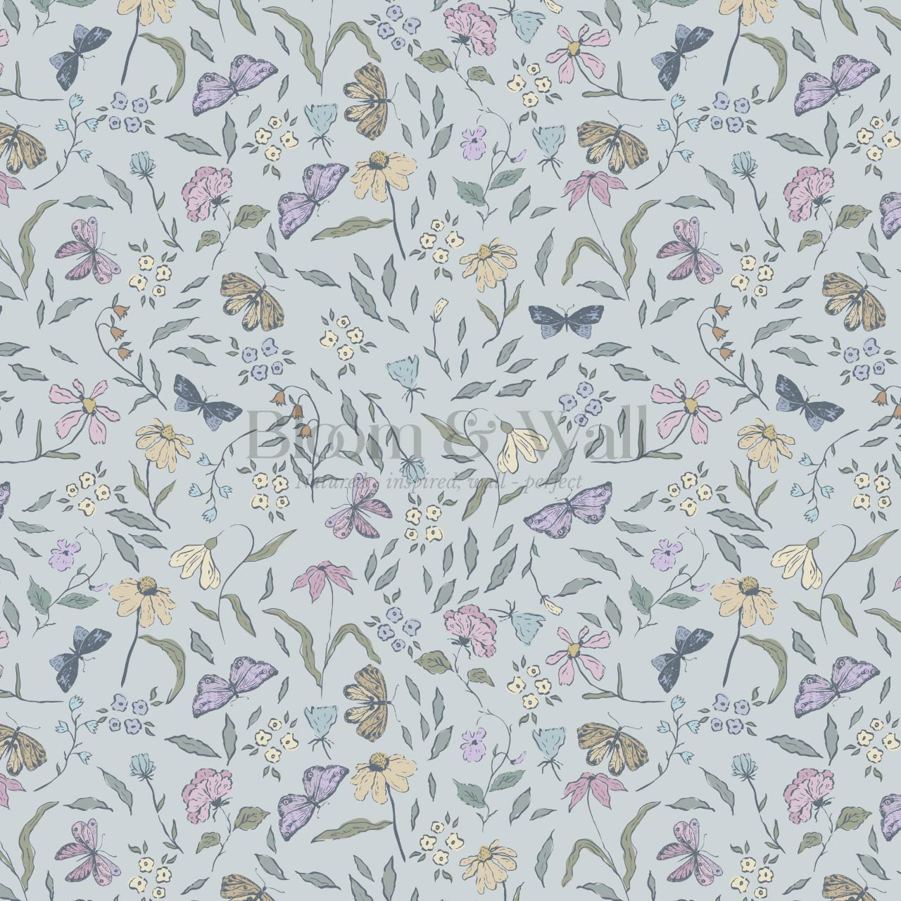 Nahia Butterfly Garden French Blue Plum Wallpaper