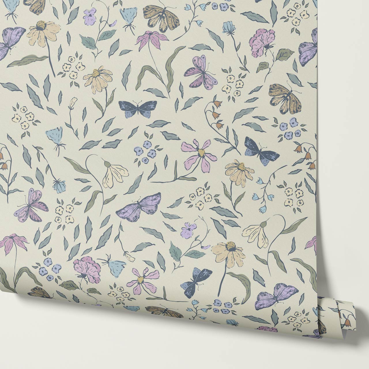 Nahia Butterfly Garden Ivory Plum Wallpaper