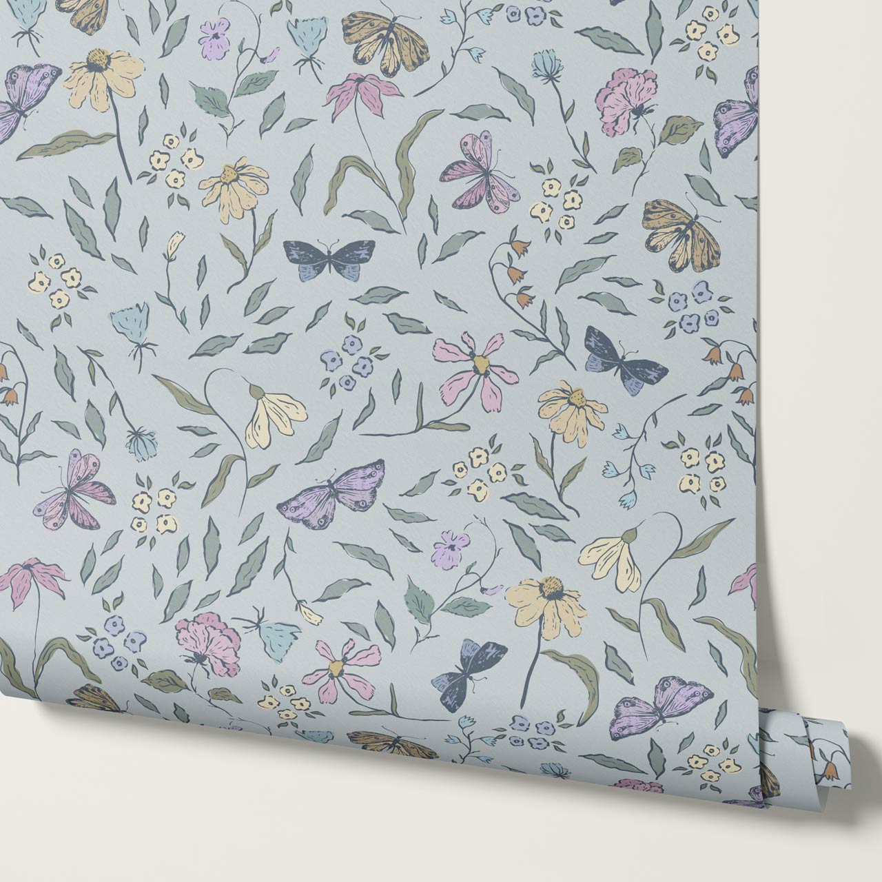 Nahia Butterfly Garden French Blue Plum Wallpaper