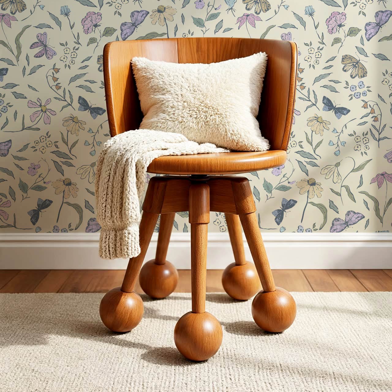 Nahia Butterfly Garden Ivory Plum Wallpaper