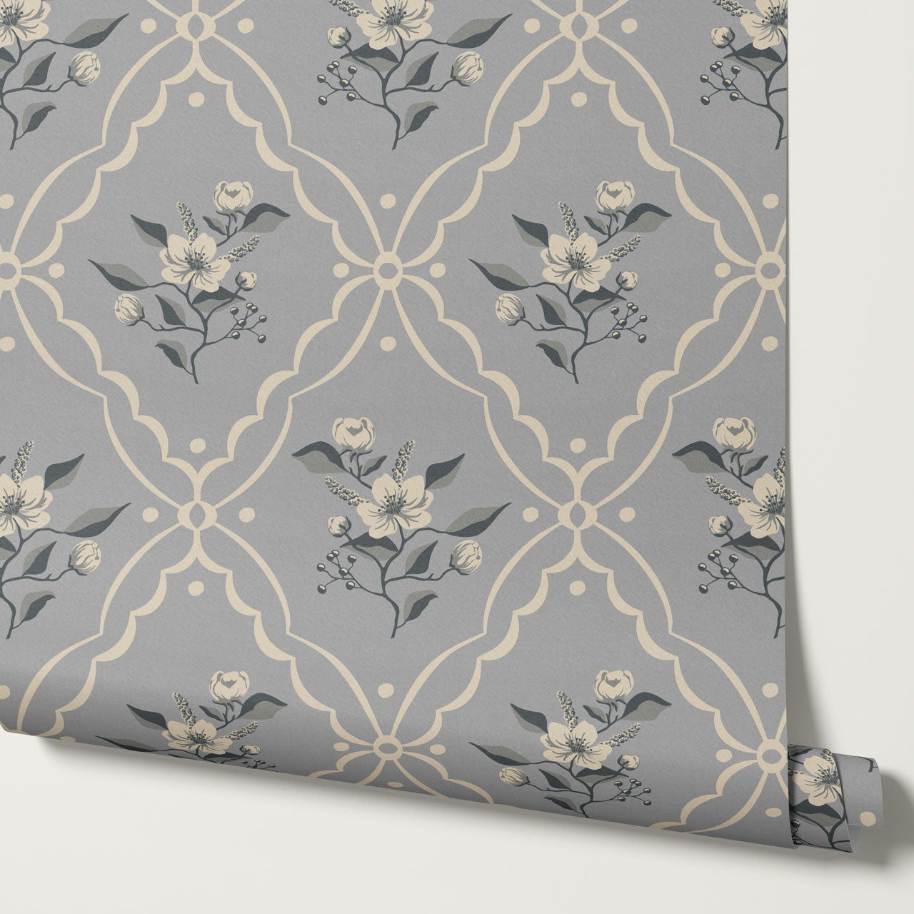 Nayeli Cottage Diamond French Blue Wallpaper