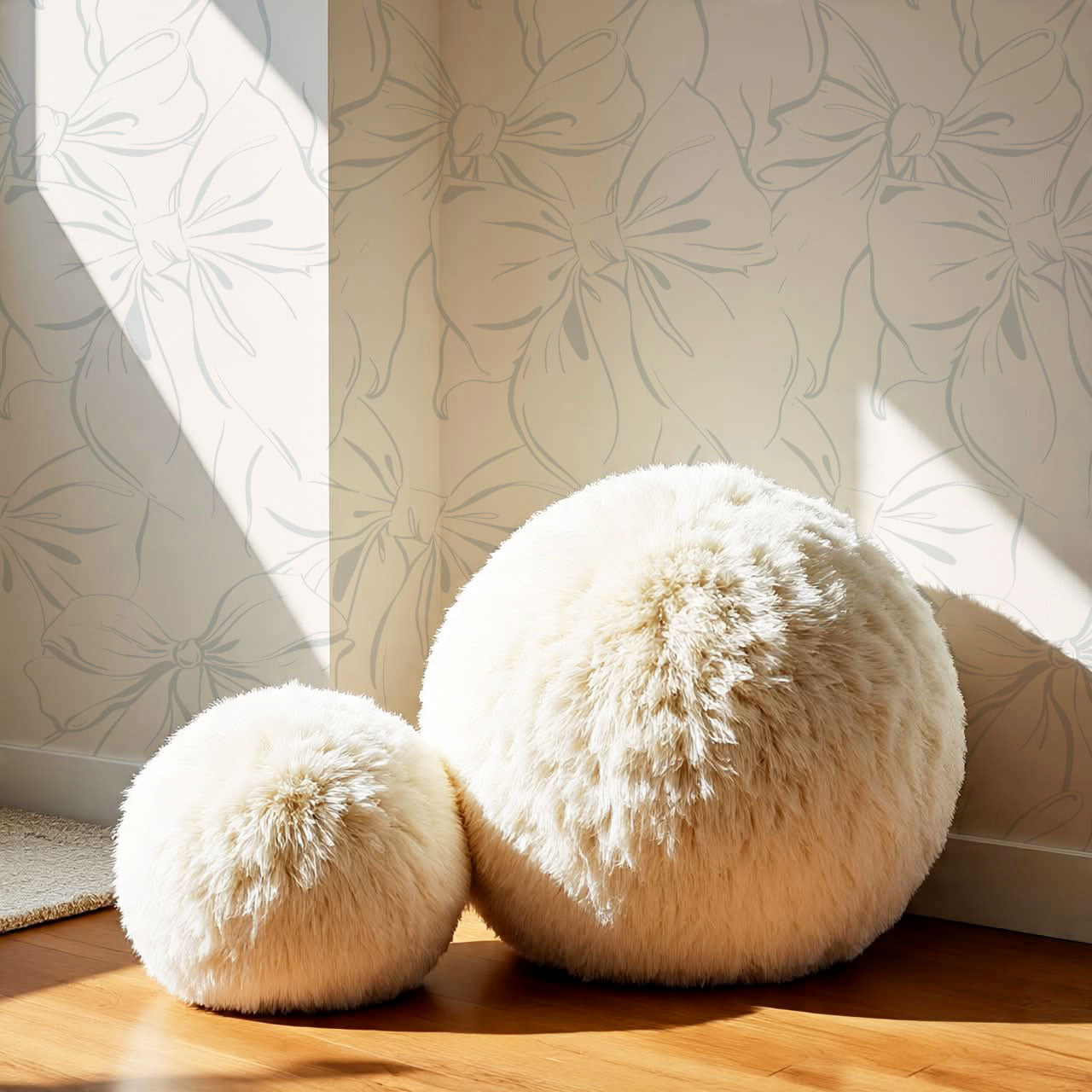 Nevaeh Large Bows Cream Dove Gray Wallpaper