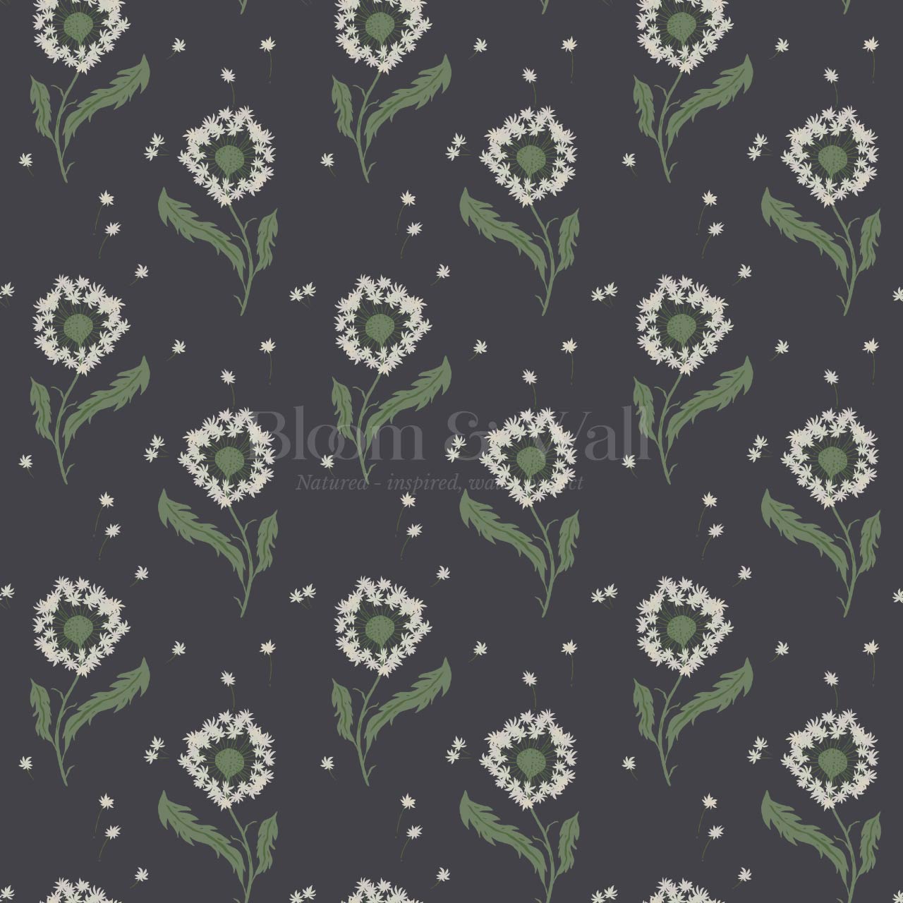 Nicolasa Dandelions Slate Green Wallpaper