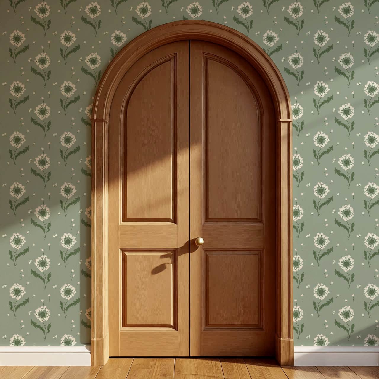 Nicolasa Dandelions Green Cream Wallpaper