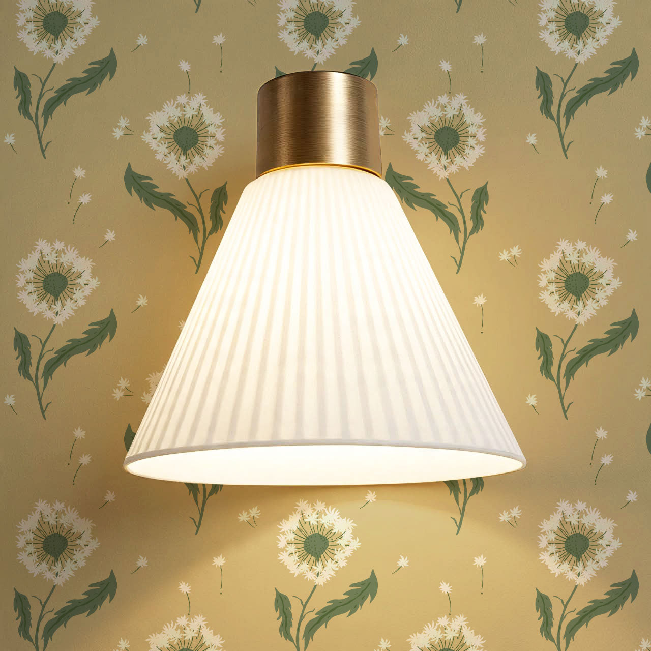 Nicolasa Dandelions Mustard Green Wallpaper