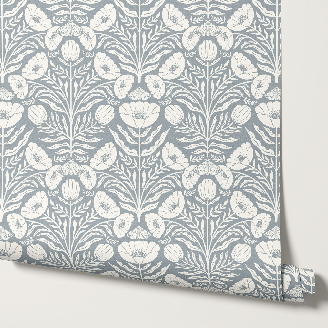Ninette Moth Wildflower Garden French Blue Wallpaper