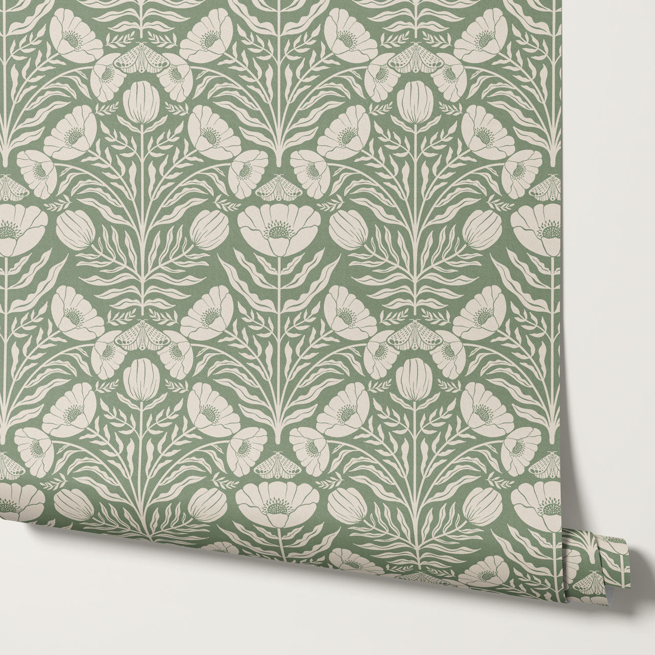 Ninette Moth Wildflower Garden Green Wallpaper