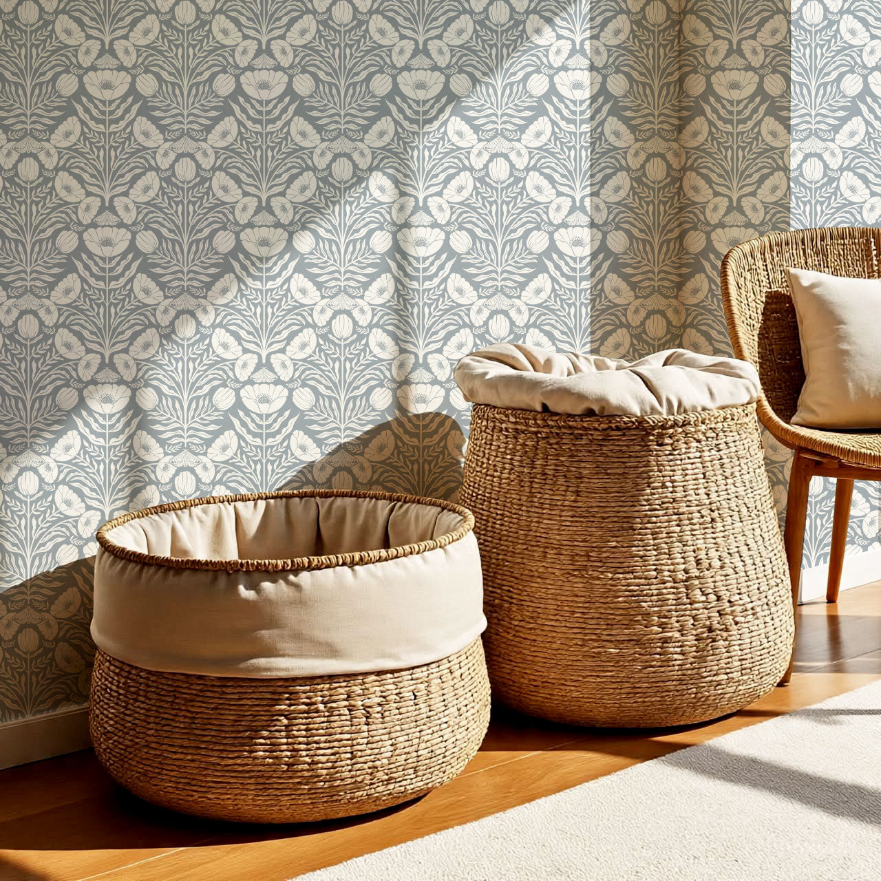 Ninette Moth Wildflower Garden French Blue Wallpaper
