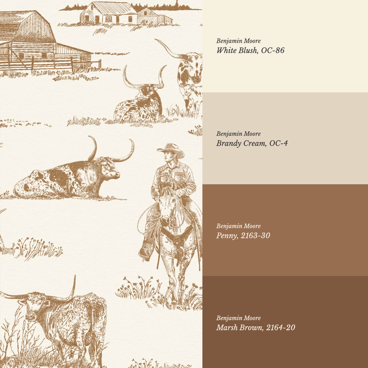 Noemi Western Longhorn Cowboy Tawny Cream Wallpaper