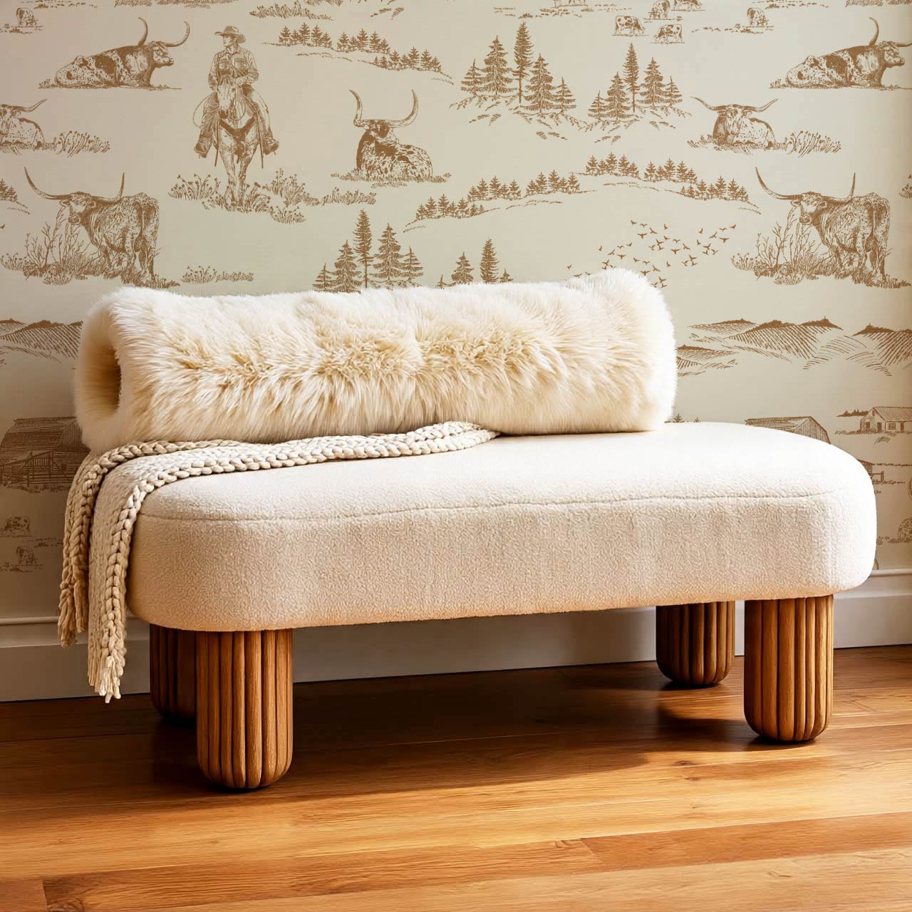 Noemi Western Longhorn Cowboy Tawny Cream Wallpaper