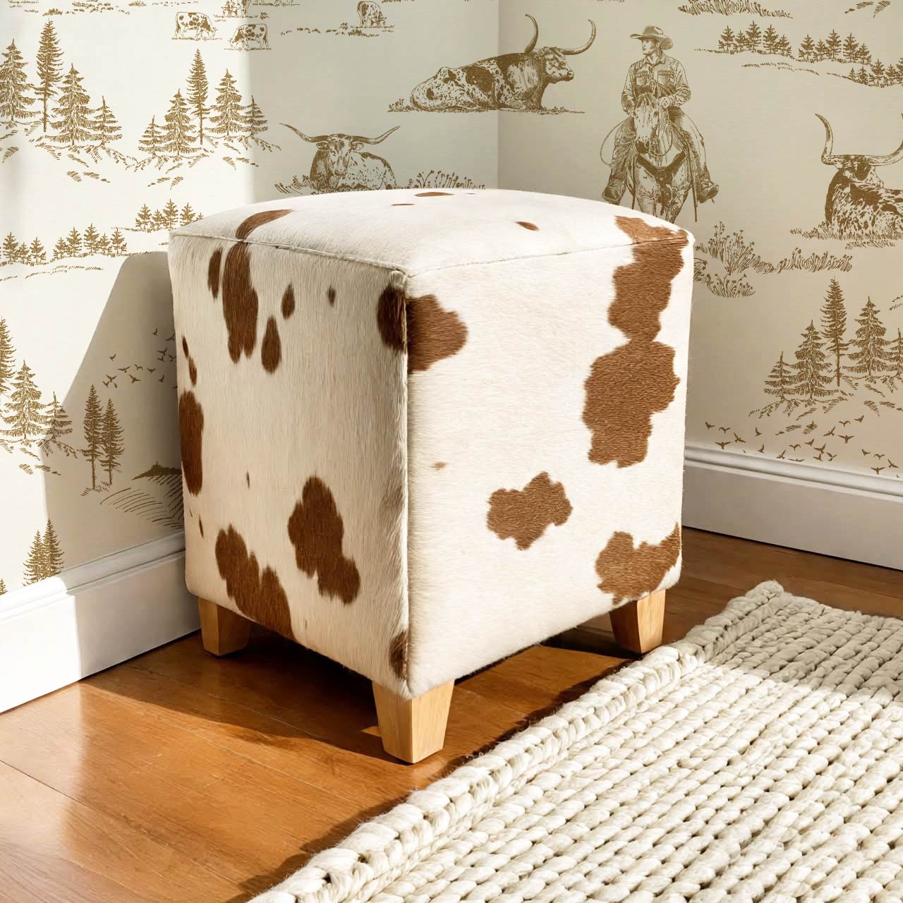 Noemi Western Longhorn Cowboy Olive Cream Wallpaper