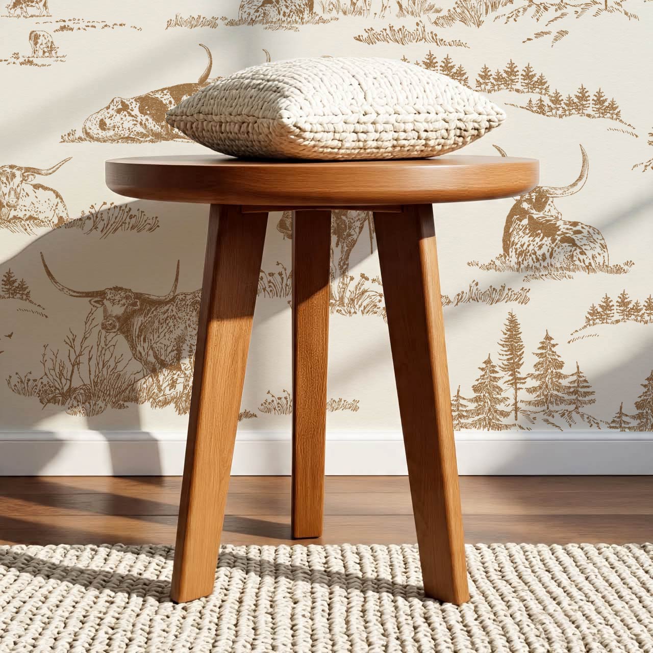 Noemi Western Longhorn Cowboy Tawny Cream Wallpaper