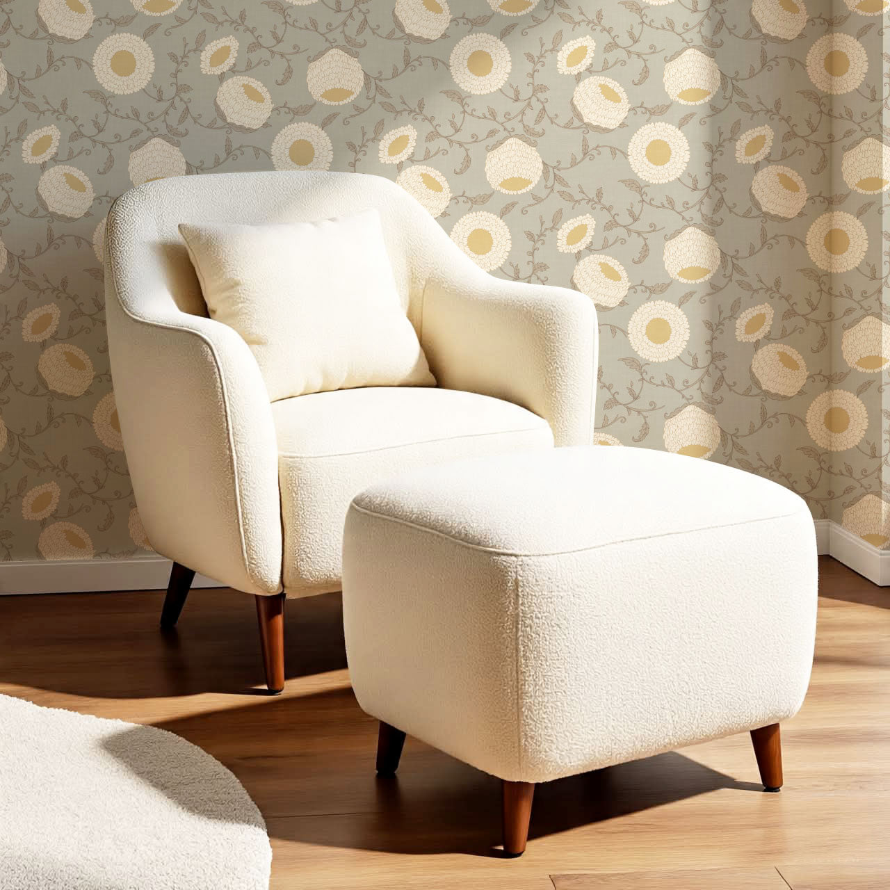 Nora Woodblock Peony Stone Wallpaper