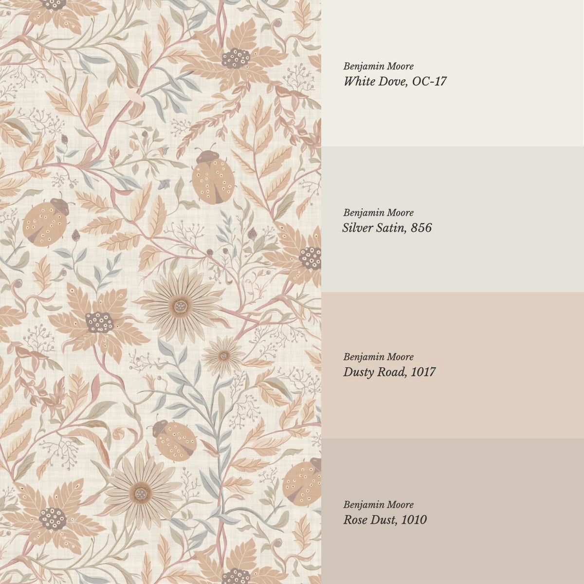 Noreen Ladybugs and Daisies Antique Nude Beige Wallpaper