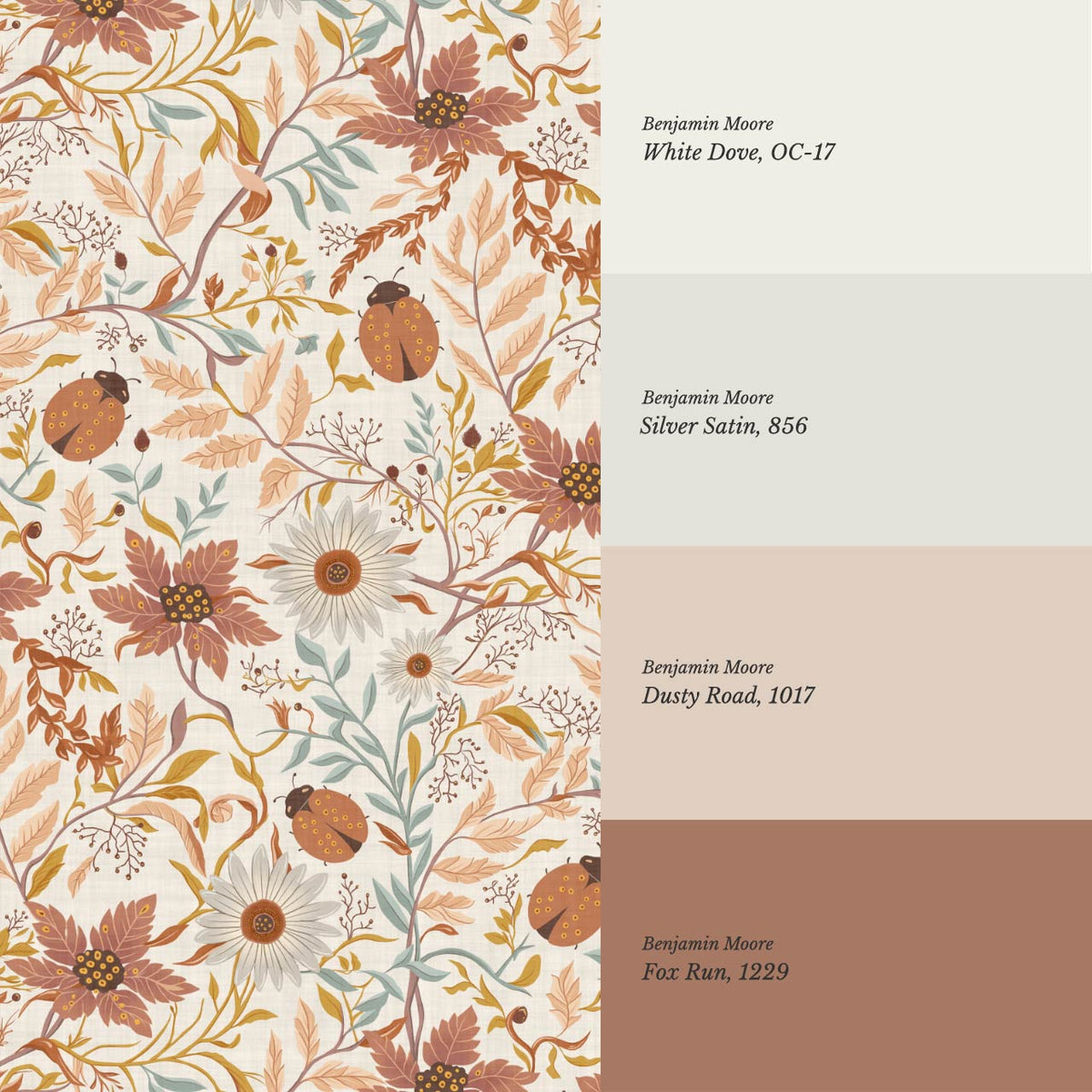 Noreen Ladybugs and Daisies Cream Mauve Rust Wallpaper