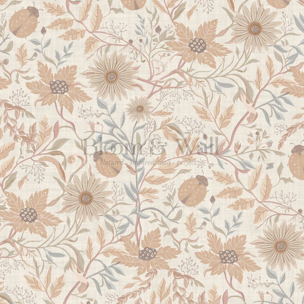 Noreen Ladybugs and Daisies Antique Nude Beige Wallpaper