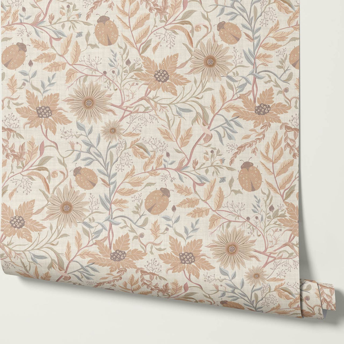 Noreen Ladybugs and Daisies Antique Nude Beige Wallpaper