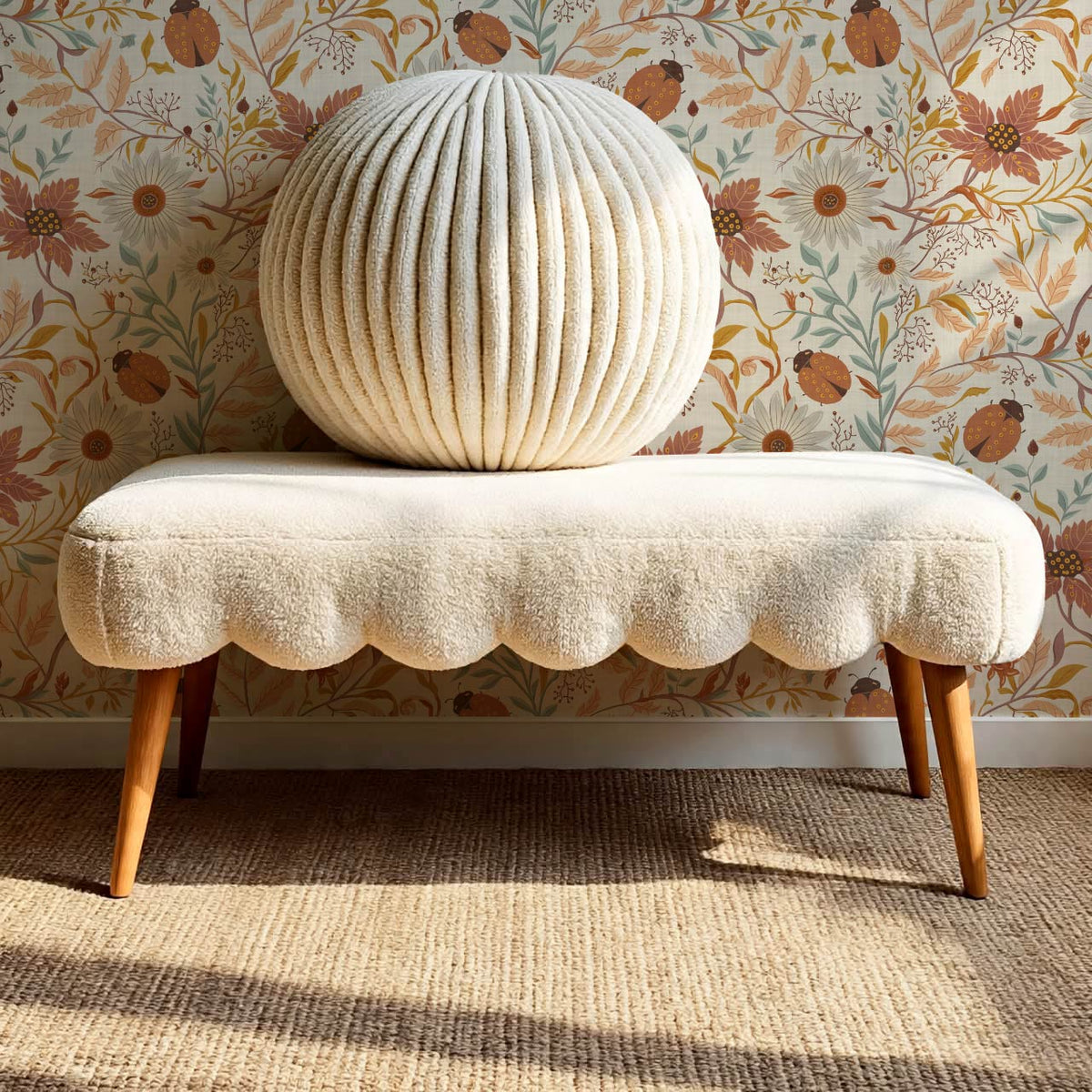 Noreen Ladybugs and Daisies Cream Mauve Rust Wallpaper