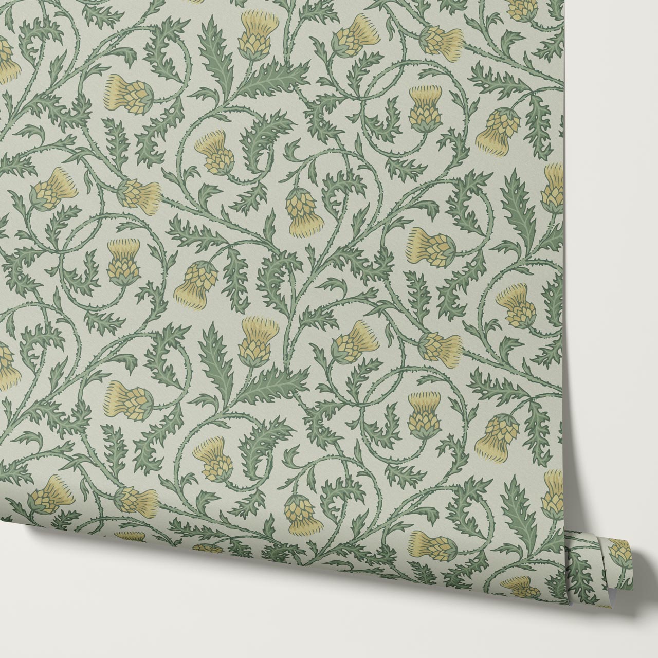 Nova Twisting Thistle Green Yellow Wallpaper