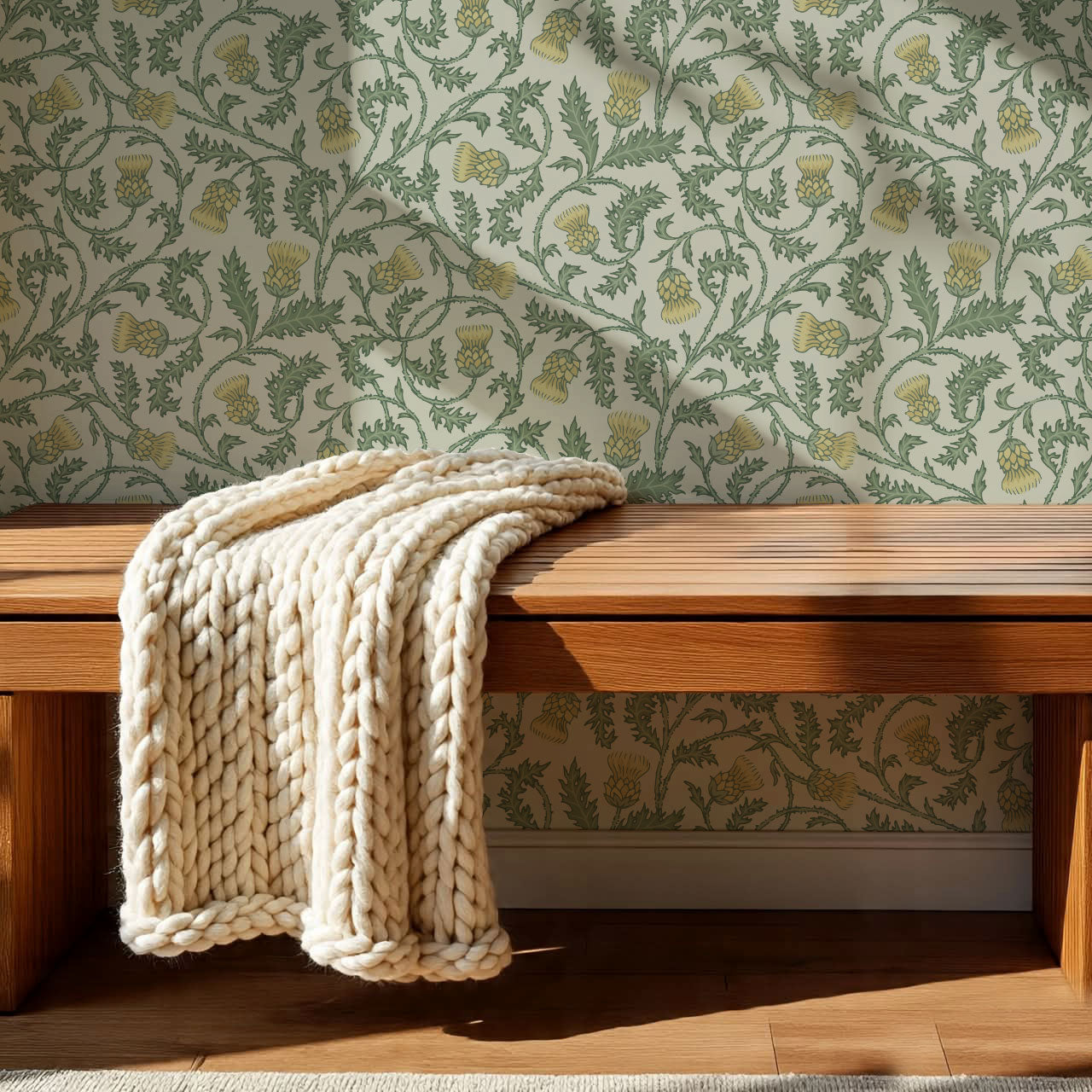 Nova Twisting Thistle Green Yellow Wallpaper