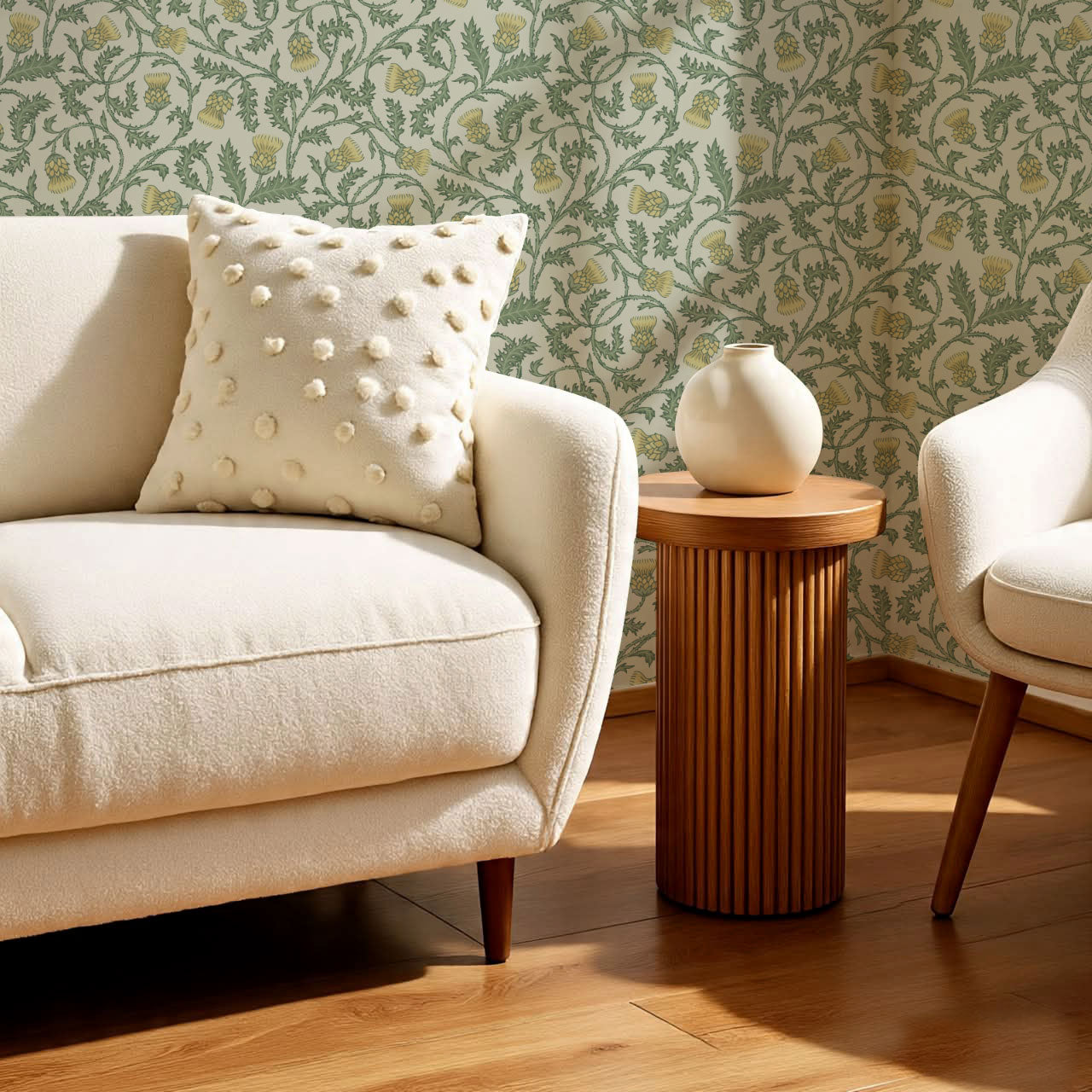 Nova Twisting Thistle Green Yellow Wallpaper