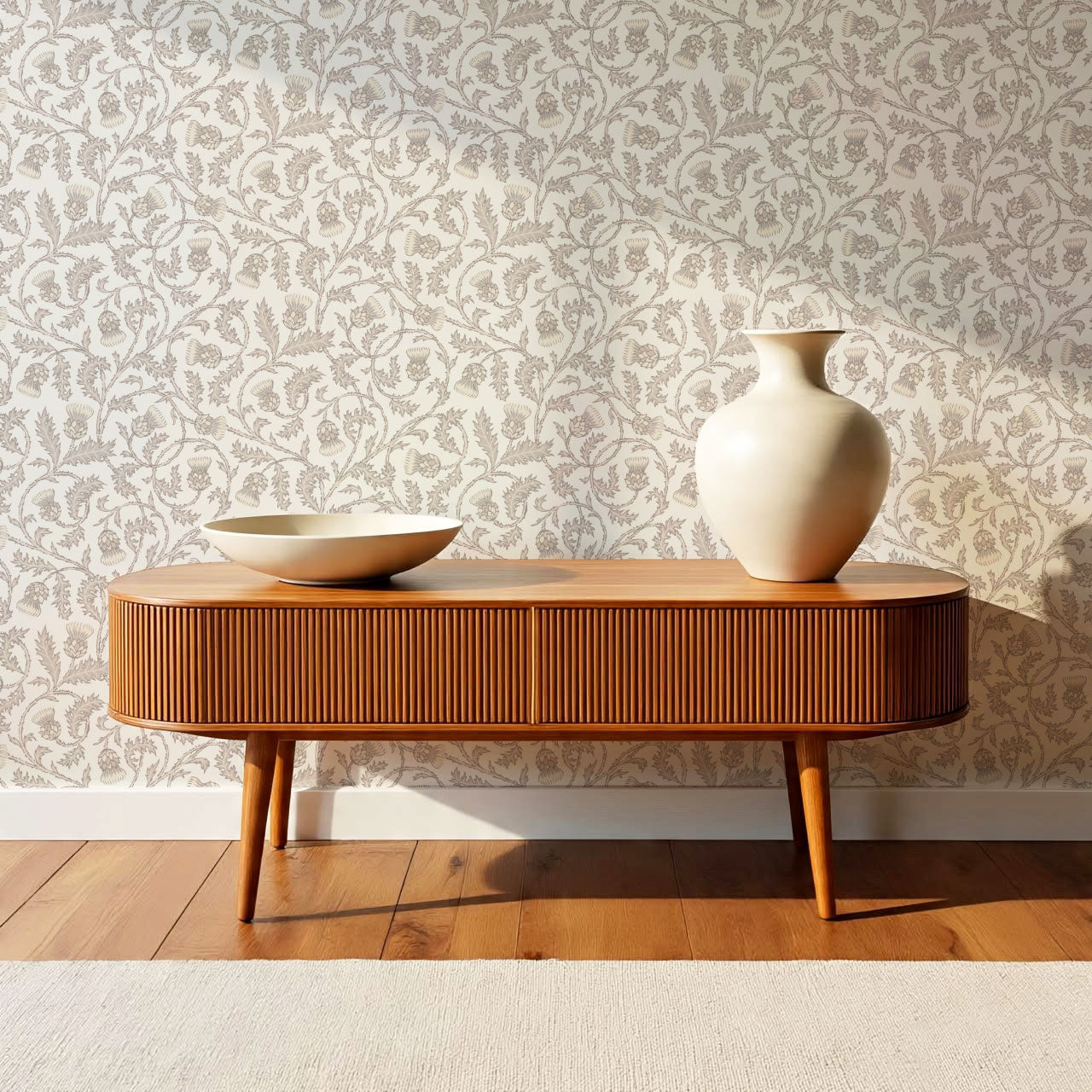 Nova Twisting Thistle Neutral Wallpaper