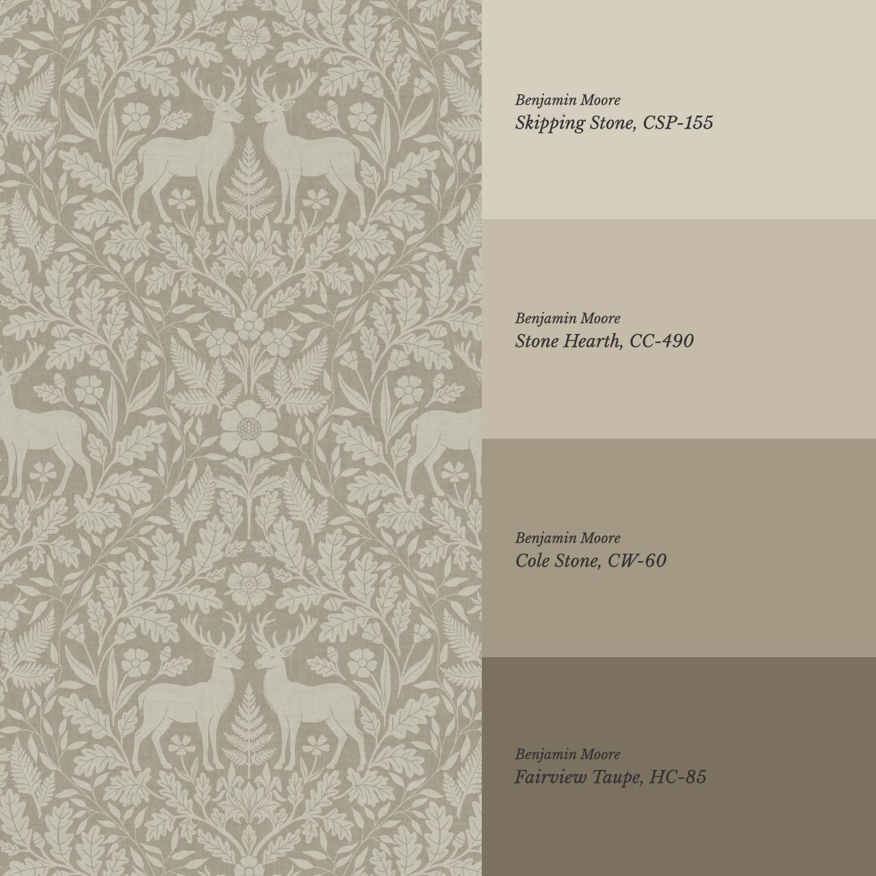 Nefeli Stags Damask Olive Stone Wallpaper