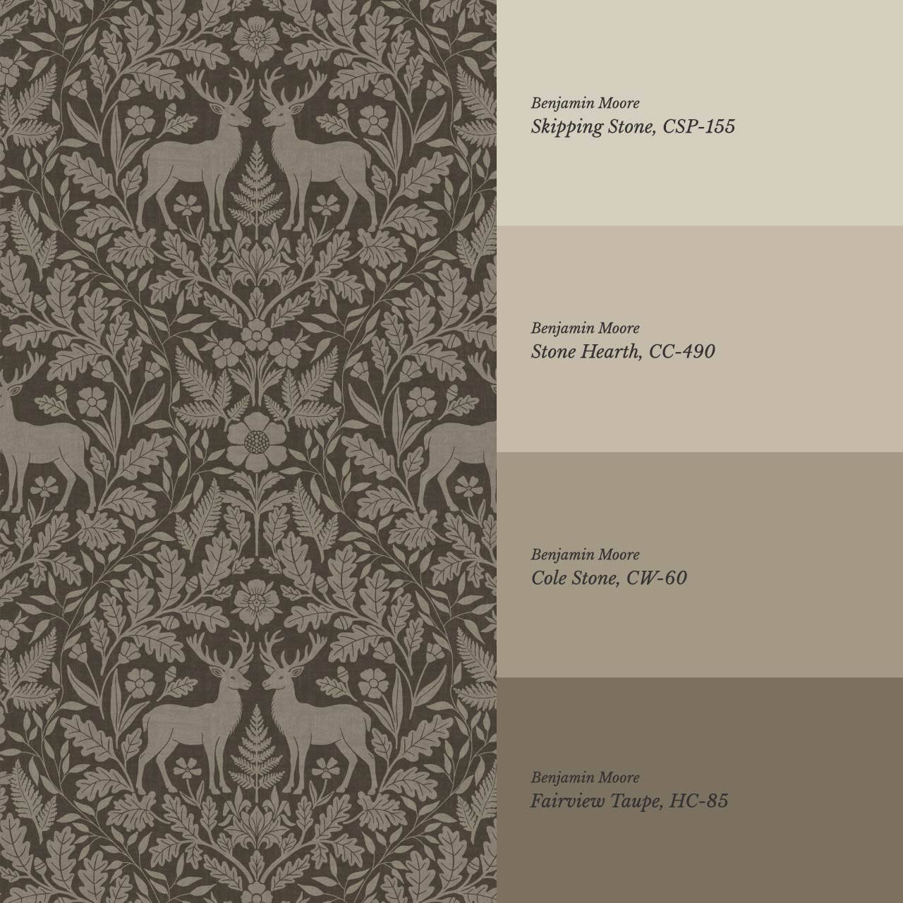Nefeli Stags Damask Taupe Brown Wallpaper