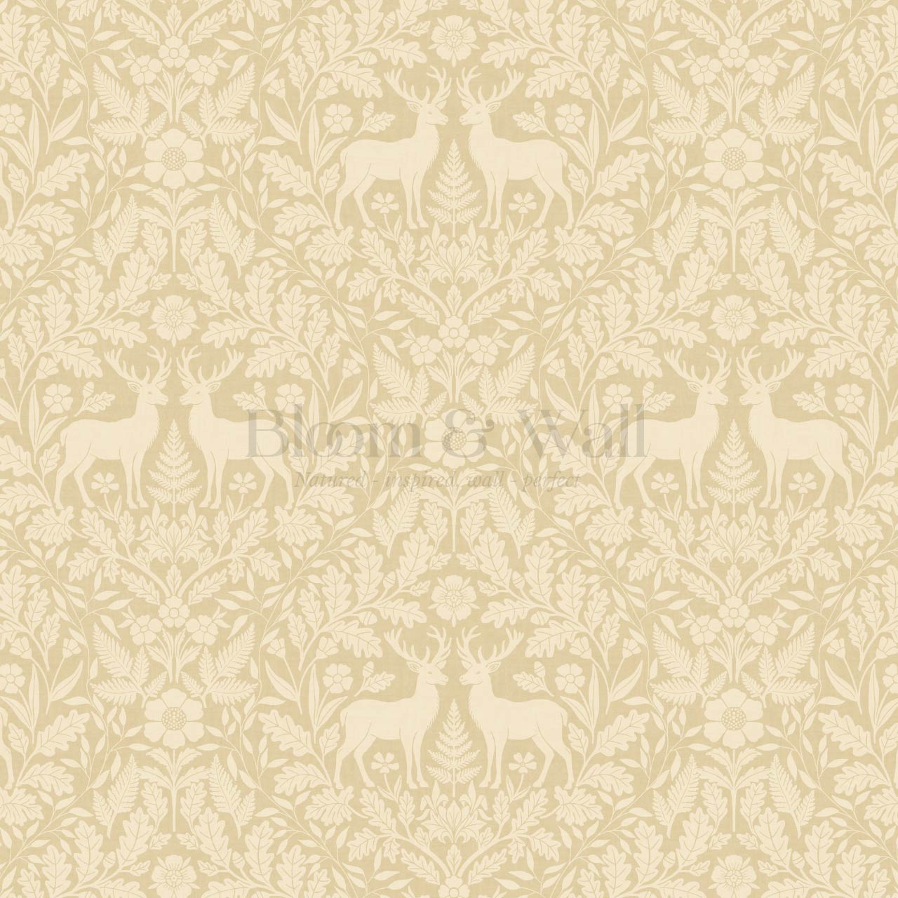 Nefeli Stags Damask Almond Gold Wallpaper
