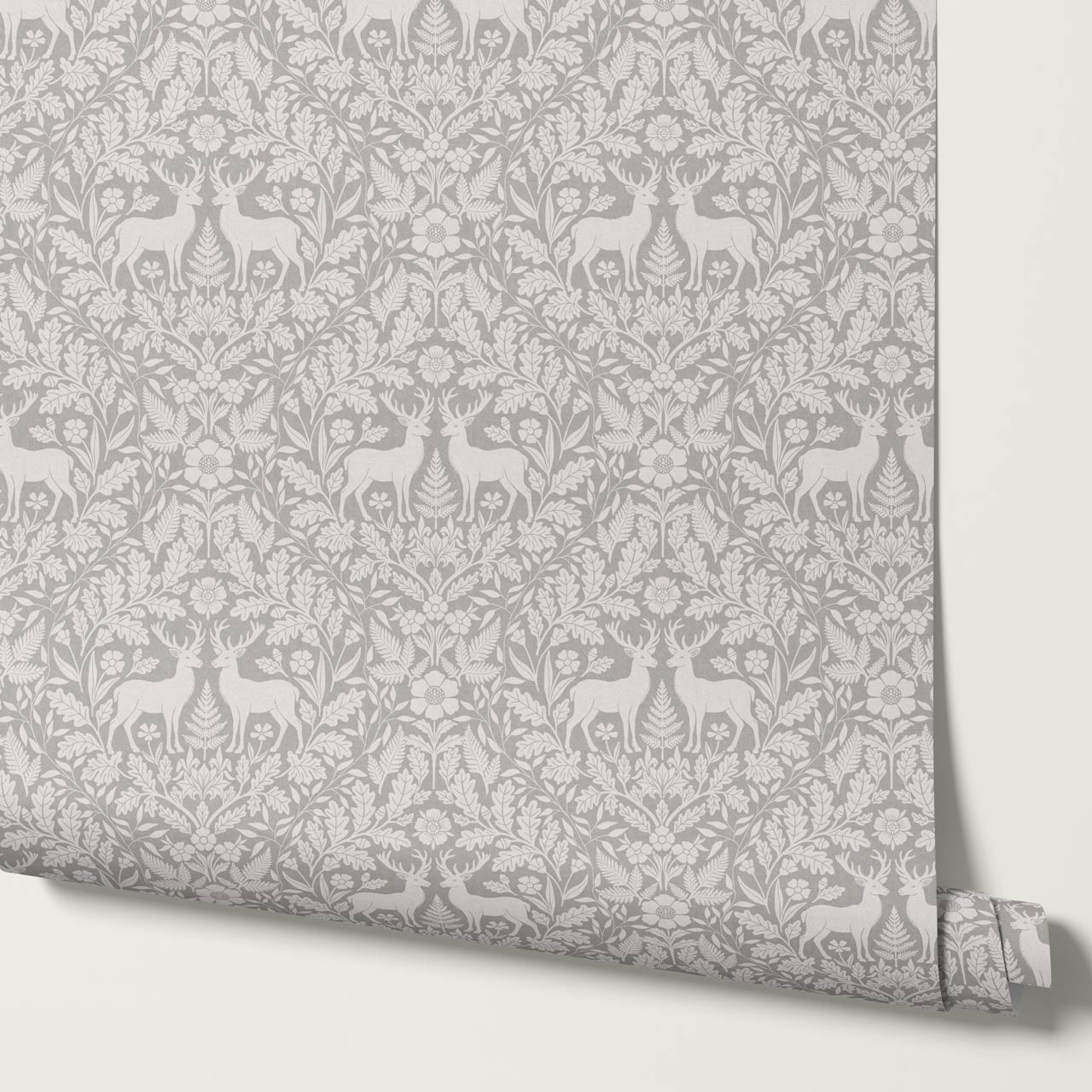 Nefeli Stags Damask French Gray Wallpaper